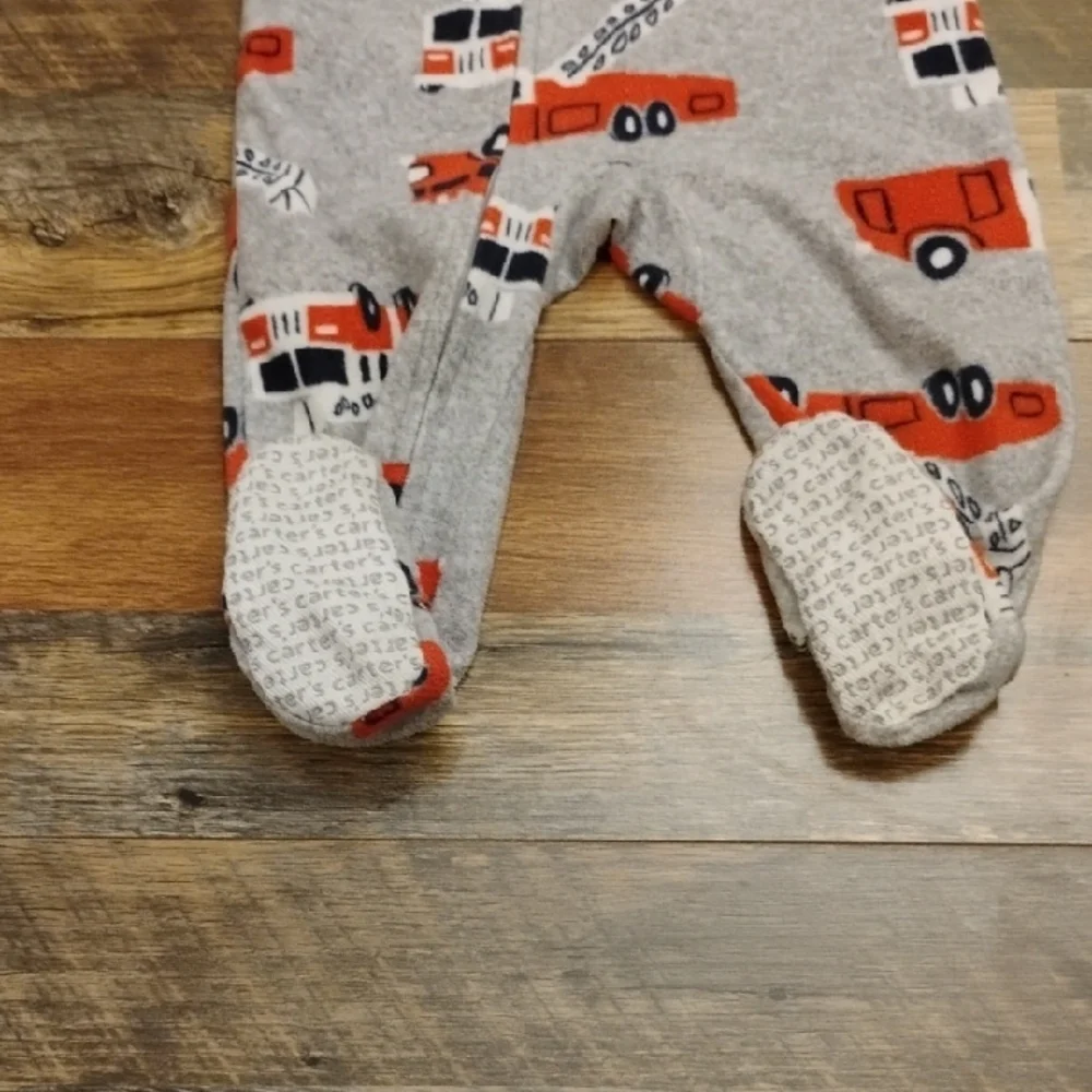 12 Month Boys Carter's Gray and Red Fire Truck Footie Pajamas